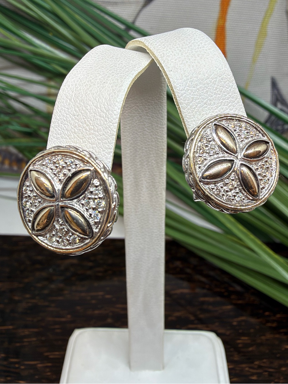 John Hardy Diamond Silver 18K Batu Kawung Earrings